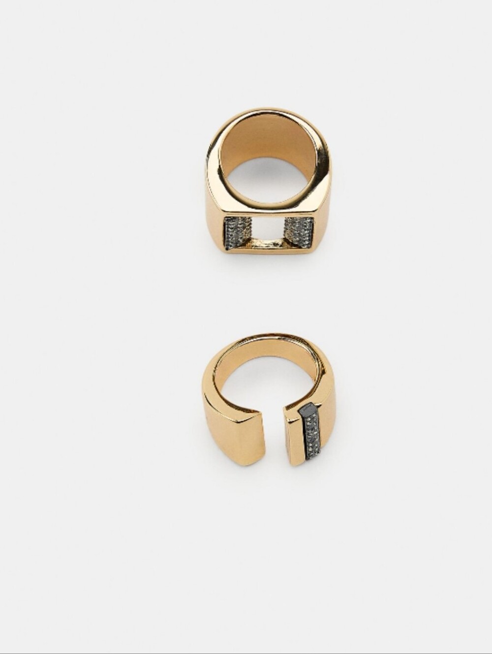 Zara Gold-Tone Men’s Ring Duo with Black Pavé Accents